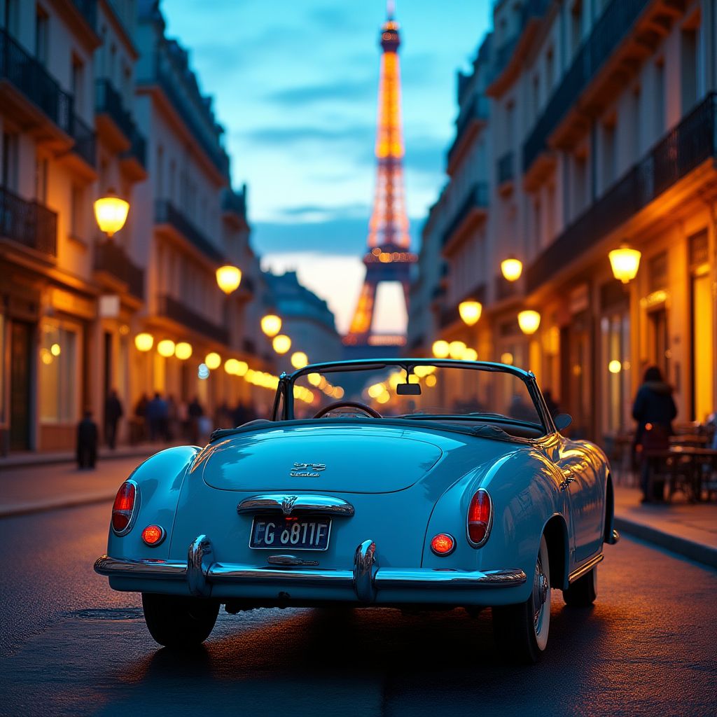 Voiture classique dans une rue de Paris