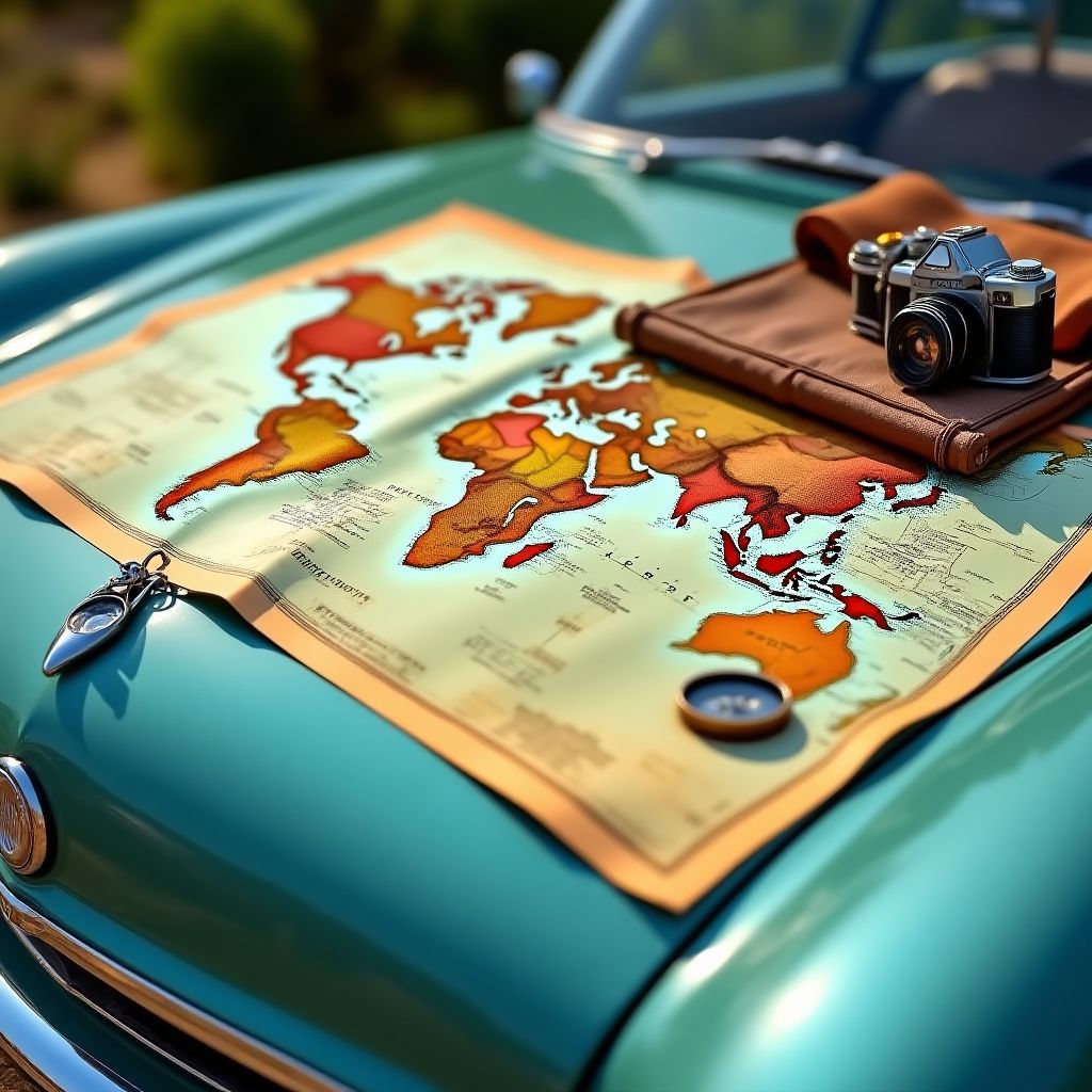 Carte de voyage posée sur un capot de voiture