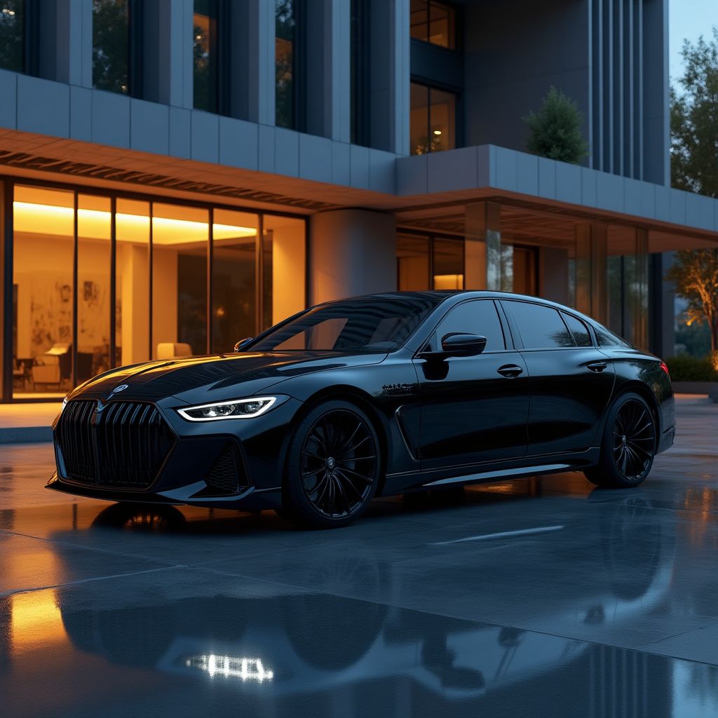 Une berline de luxe noire brillante